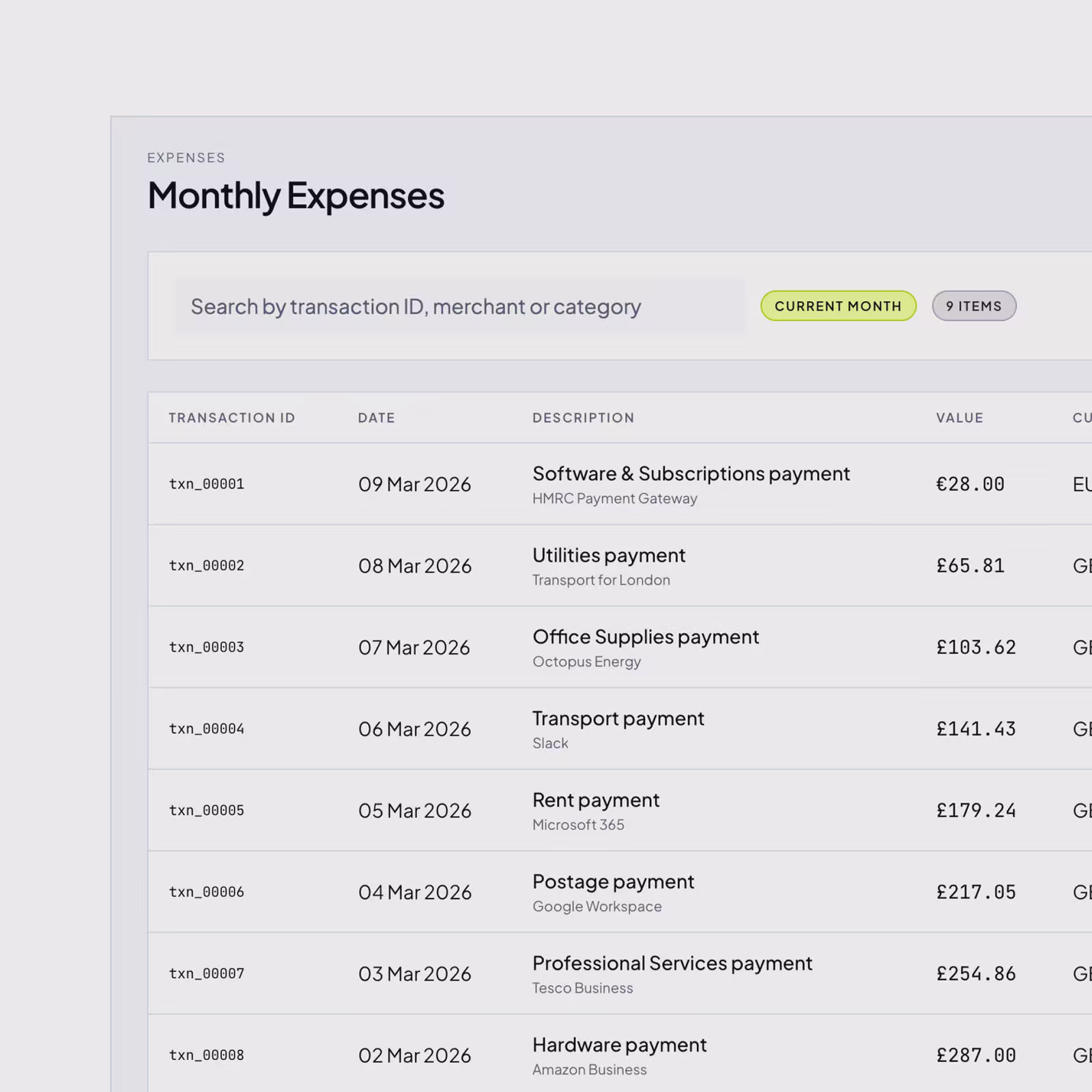 AI Accountant UK expenses categorisation view
